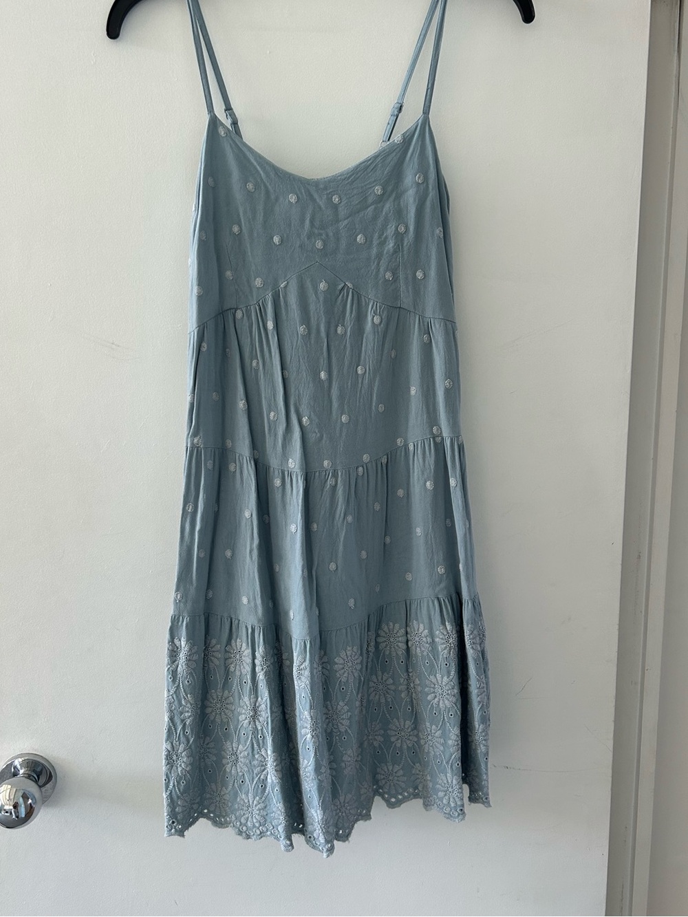 Jessica Simpson Dusty Blue Embroidered Spaghetti Strap Dress